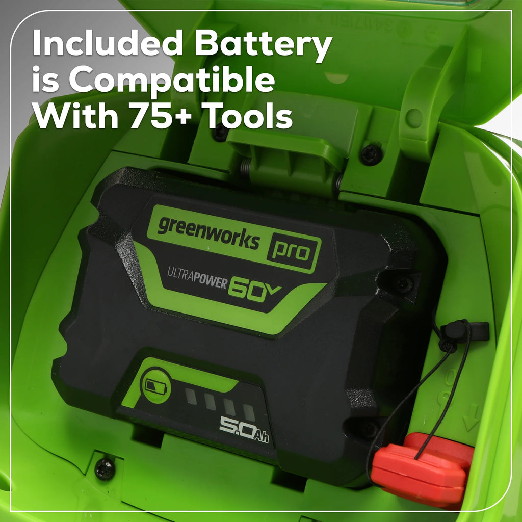Tondeuse à gazon sans fil Greenworks 60V 19 avec batterie 5.0Ah et chargeur 2531802