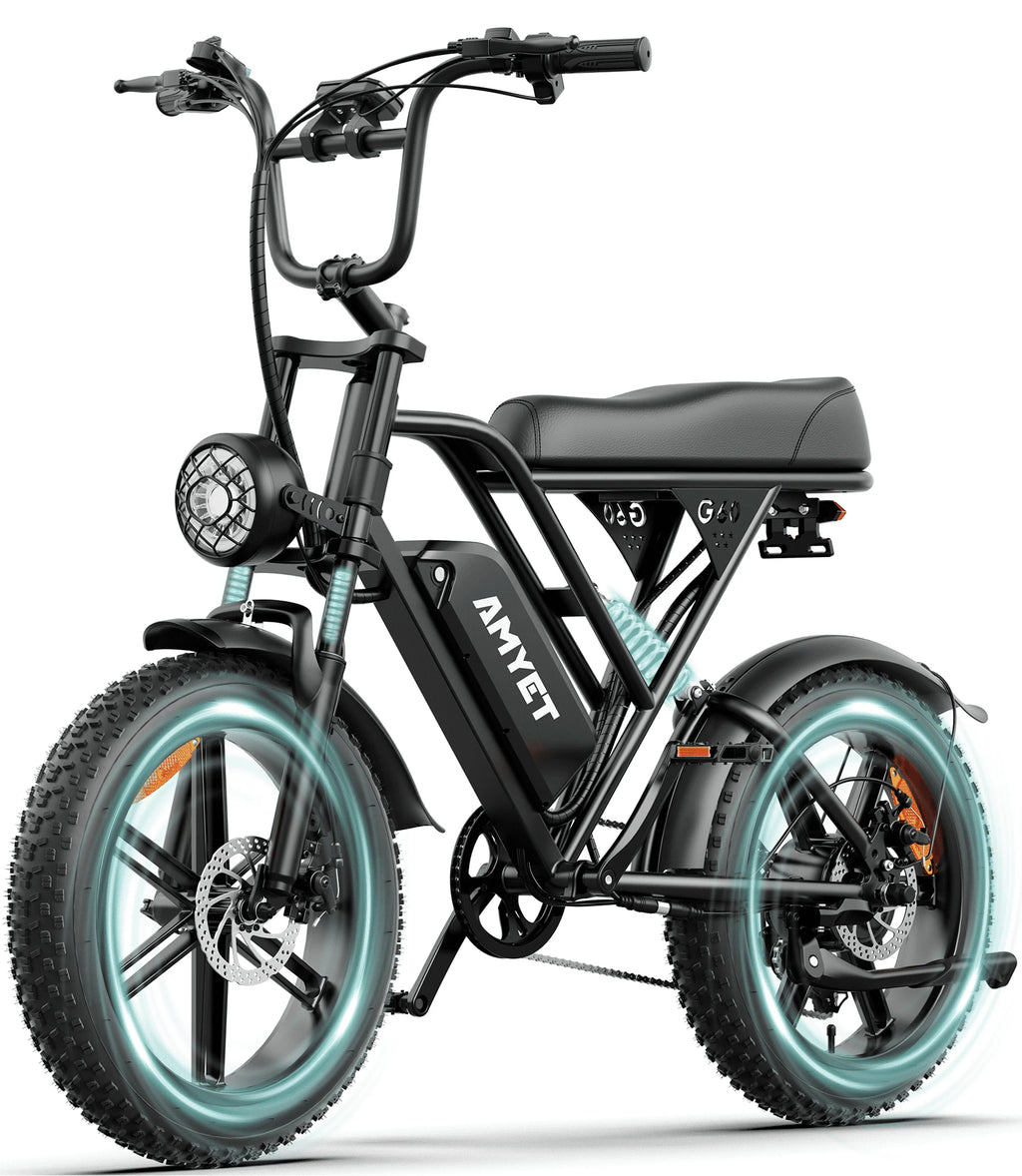 Vélo électrique AMYET G60 Peak 1500W, VTT électrique à pneus larges 20 pouces, 48V 20Ah 32MPH pour adultes, suspension intégrale UL2849
