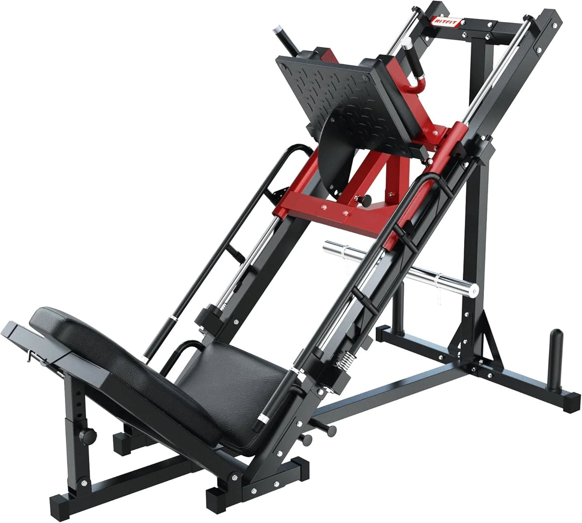 Machine à presse à jambes et hack squat RitFit, Presse à jambes professionnelle réglable pour salle de sport à domicile avec roulement linéaire, Machine hack squat spécialisée pour un entraînement complet du bas du corps avec rangement de poids, Rose