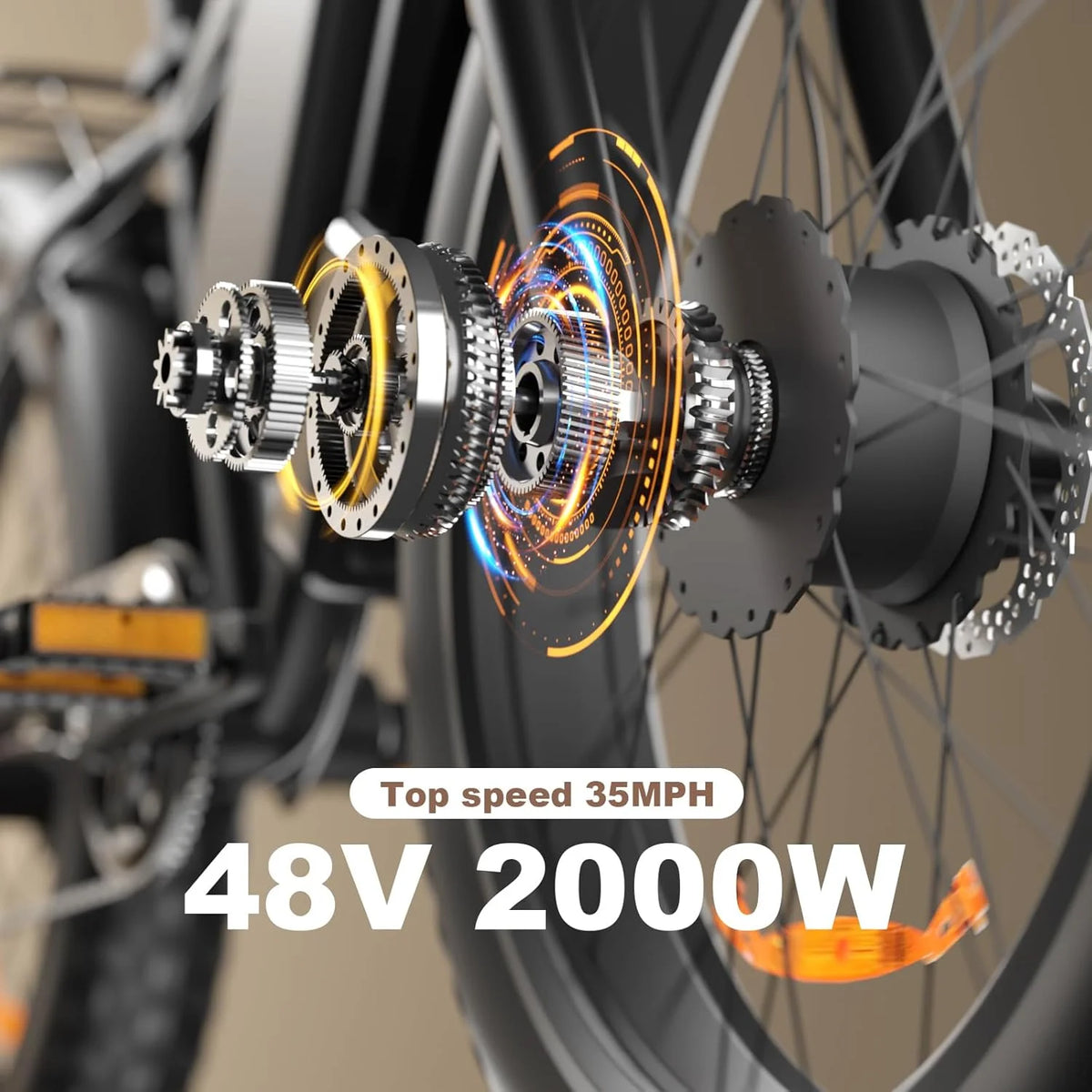 Vélo électrique 2000W pour adultes 48V 22.4AH VAE 35MPH Vélo électrique tout-terrain  Pneu large 26