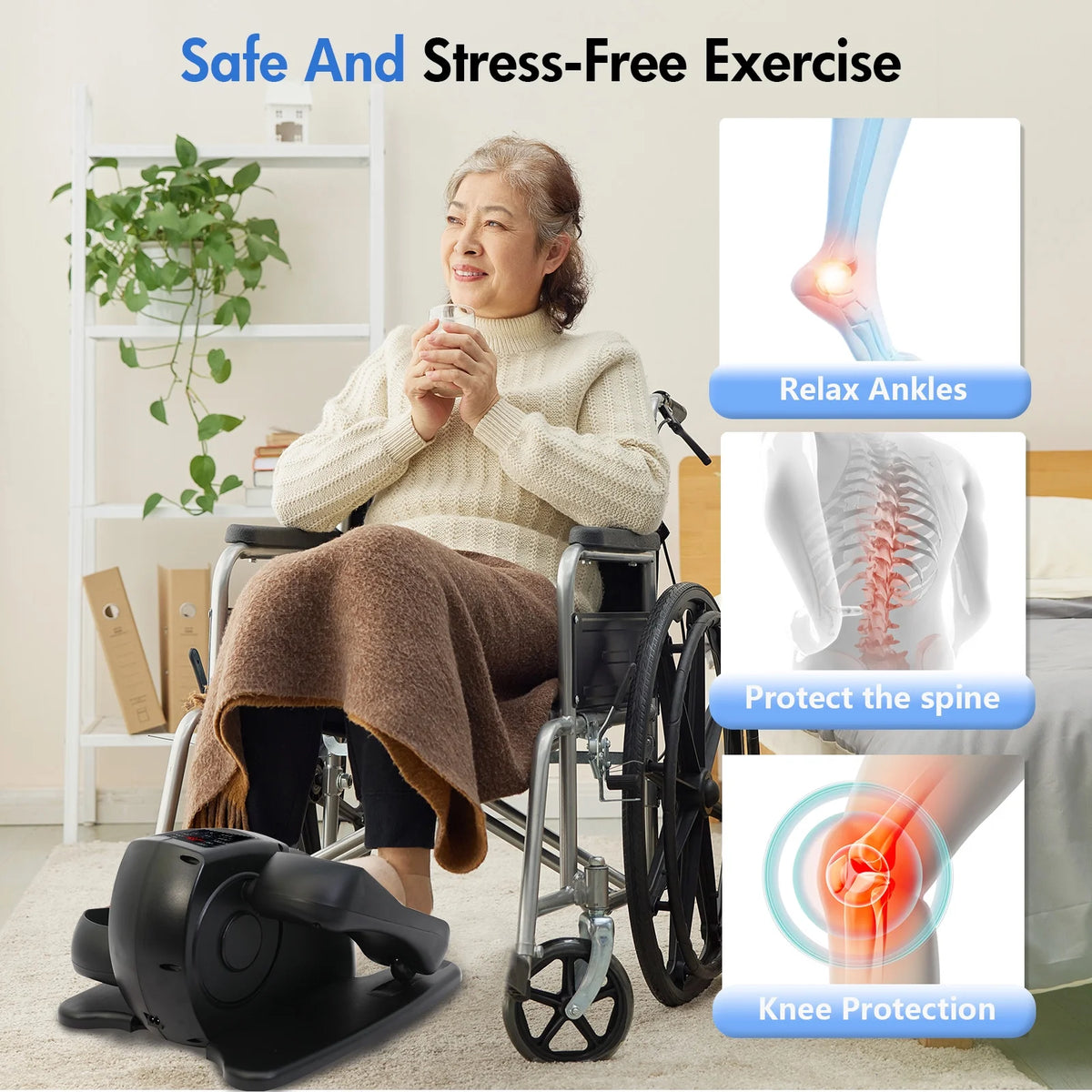 Vélo elliptique de bureau Baokaler, appareil d’exercice électrique pour les jambes assis, pour seniors, 12 vitesses réglables avec télécommande