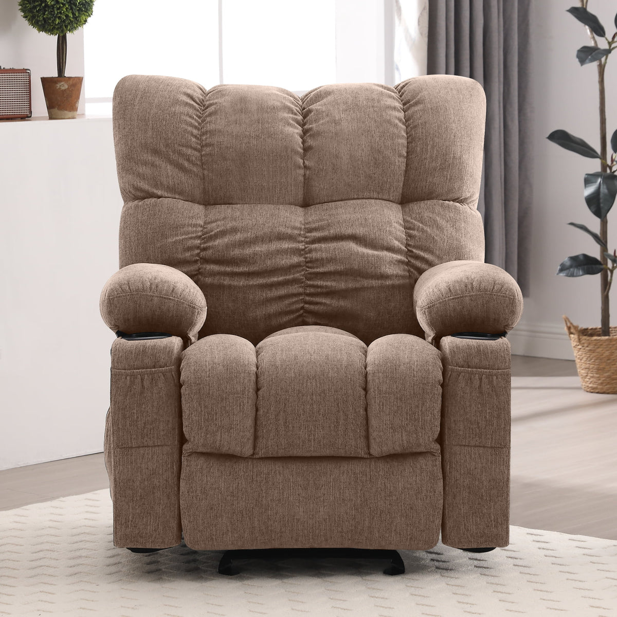 Fauteuil inclinable manuel JONPONY avec fonction de massage et de chauffage, mécanisme d’inclinaison robuste, fauteuil à bascule individuel pour personnes âgées avec porte-gobelets, pour chambre et salle de cinéma maison, gris