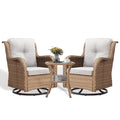 POCASSY Salon de Jardin 3 Pièces en Rotin Tressé Fauteuils Berçants et Pivotants avec Coussins