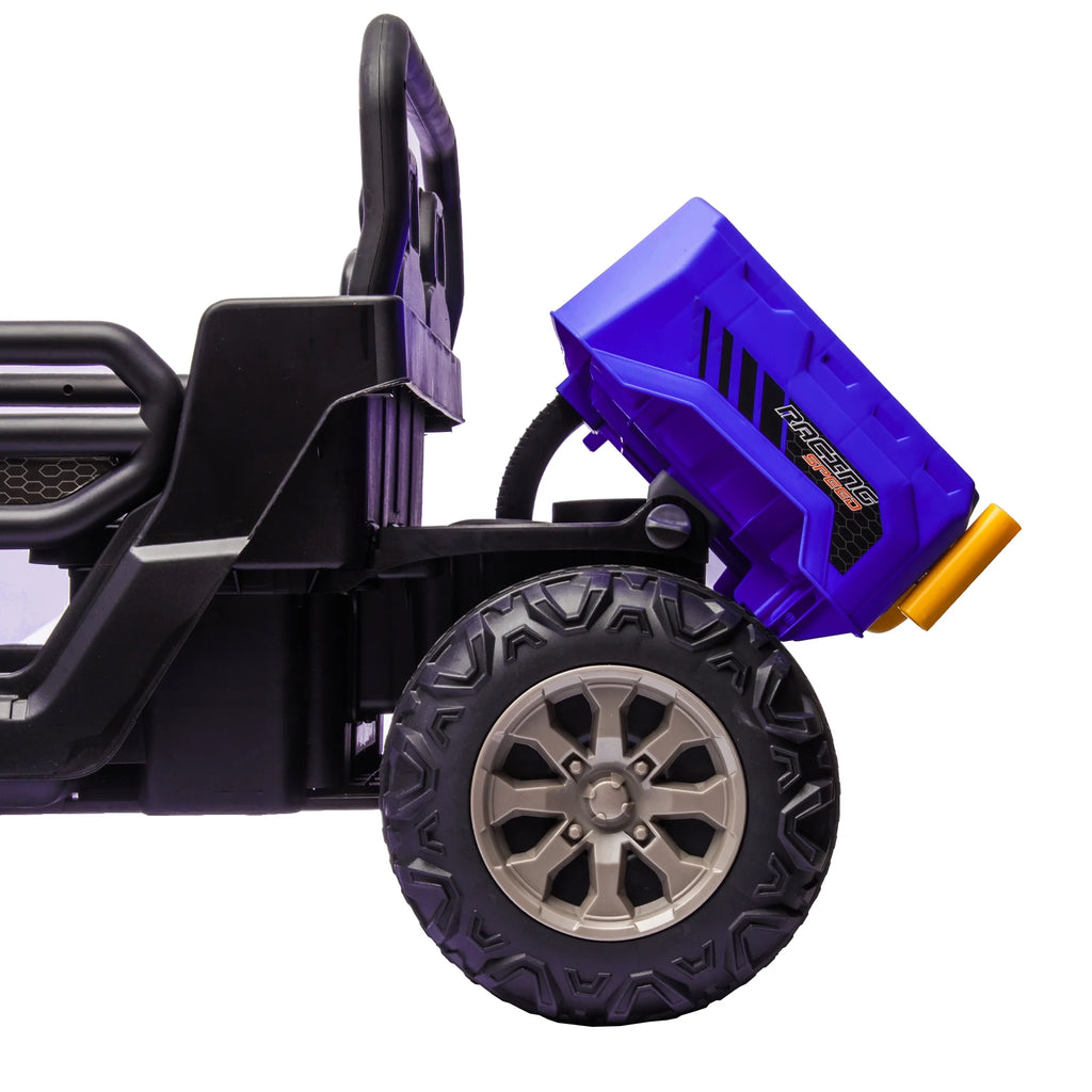 Xuanlur Voiture électrique pour enfants 24V 2 places, UTV avec moteur 2x200W, Jouet électrique 24 volts avec benne/pelle, Voiture électrique pour enfants avec pneus résistants, lumière LED, musique, télécommande, noire