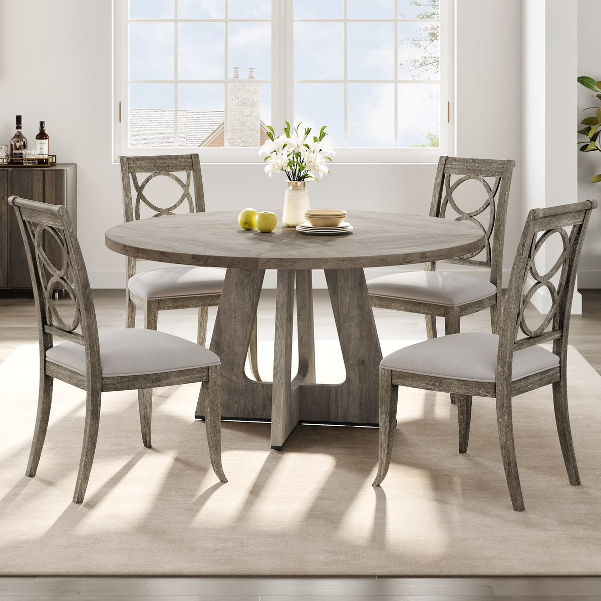 Ensemble de grande table à manger ronde de 47 po pour 4 à 6 personnes, table à manger en bois de style milieu du siècle avec plateau large et piètement en X, table de salle à manger pour la maison, la salle à manger ou le salon (chaises non incluses)