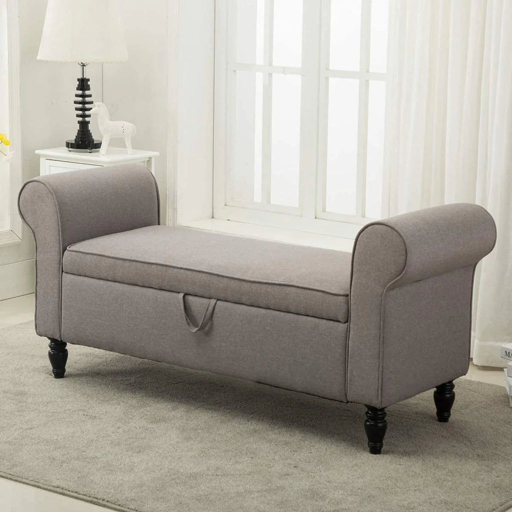 Banc coffre Andeworld avec accoudoirs, causeuse rembourrée pour chambre ou salon, gris