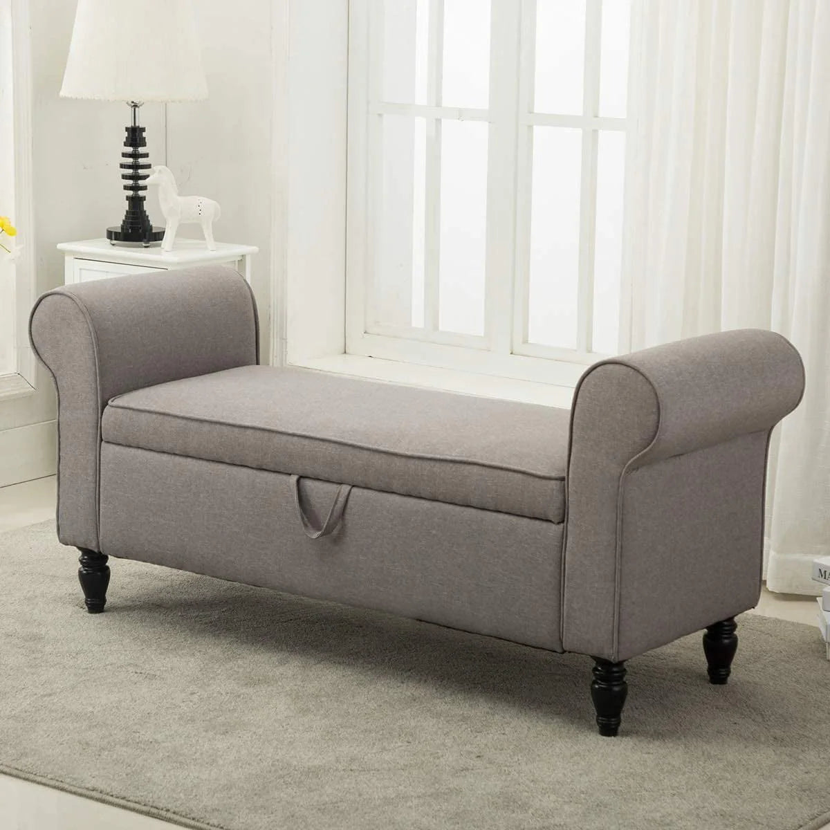 Banc coffre Andeworld avec accoudoirs, causeuse rembourrée pour chambre ou salon, gris