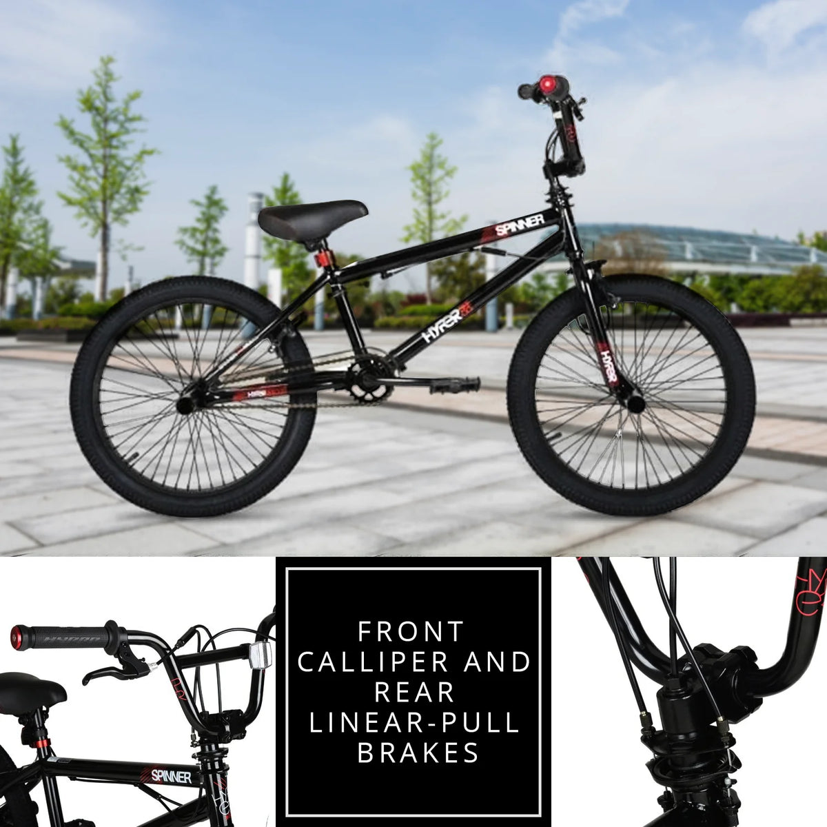 20 Hyper Bicycles Vélo BMX Spinner pour garçon, Noir, Tranche d'âge 8 à 13 ans, Enfant, Préadolescent