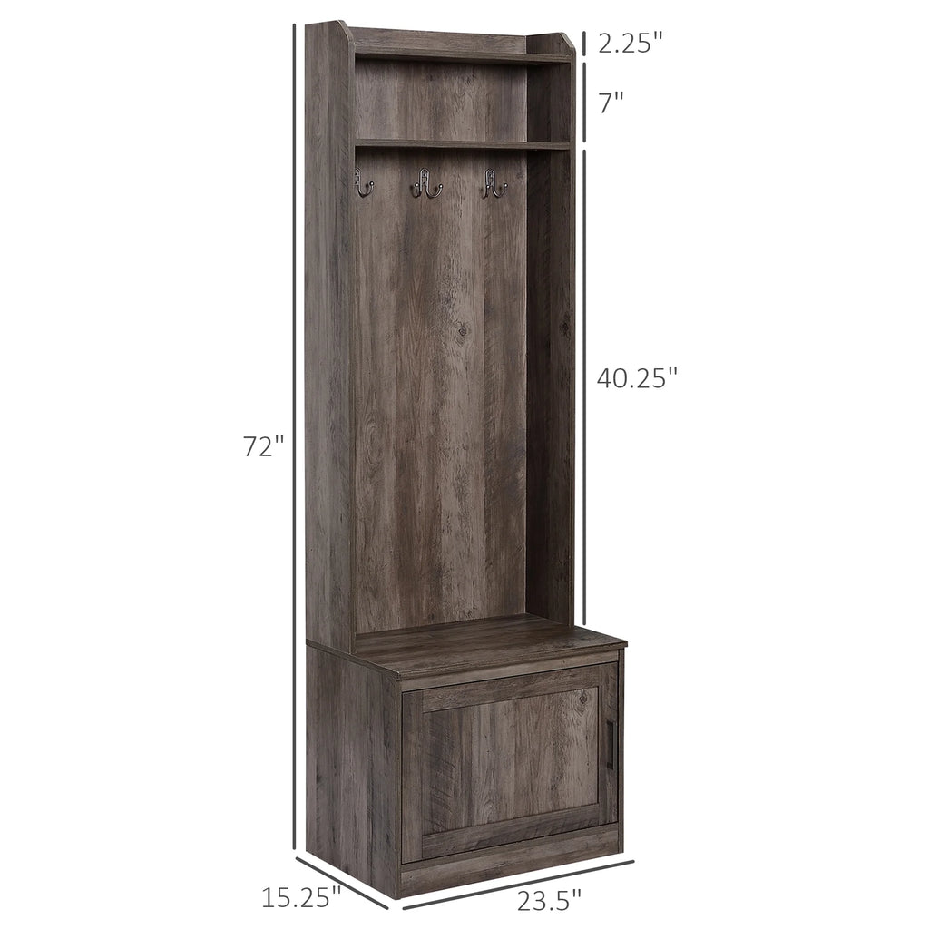 HOMCOM Vestiaire d’entrée rustique avec banc de rangement pour chaussures, banc d’entrée avec porte-manteau, porte-manteau décoratif avec étagères de rangement pour couloir ou entrée, blanc