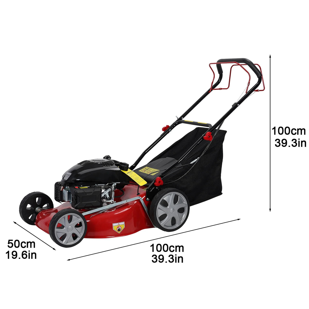 Tondeuse à gazon, Tondeuse à gazon autotractée, Tondeuse à gazon à moteur essence 141cc, Tondeuse à gazon à pousser avec bac à gazon 50L, Grandes roues