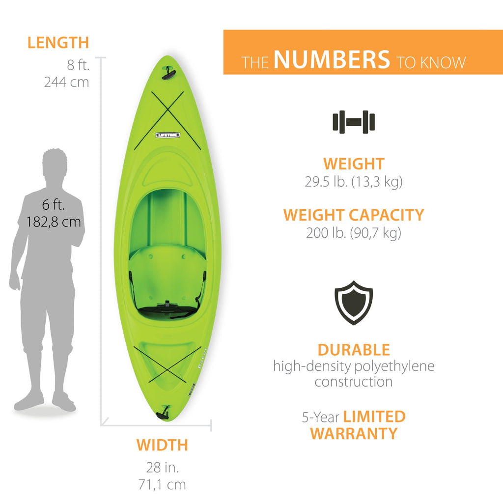 Kayak à pédales Lifetime Pacer de 8 pi, à cockpit ouvert, vert (91032)