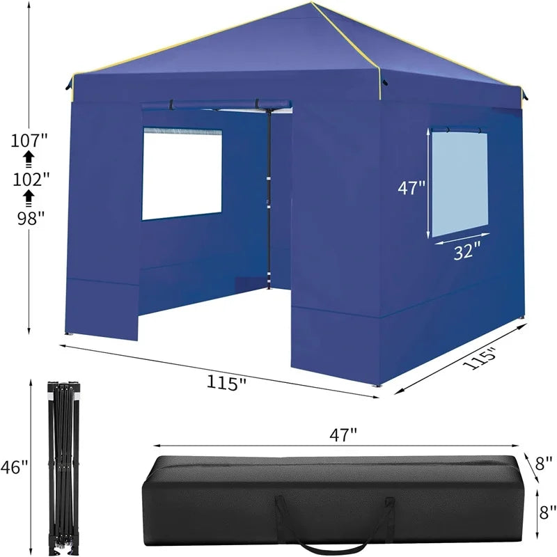 HOTEEL Chapiteau pop-up 10x10 avec murs latéraux, Tente imperméable pour fêtes et événements de mariage, Gazébo d'extérieur instantané avec sac de transport, piquets, cordes et sacs de sable, Noir