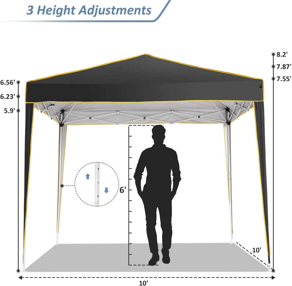 HOTEEL Chapiteau pop-up 10x10 avec murs latéraux, Tente imperméable pour fêtes et événements de mariage, Gazébo d'extérieur instantané avec sac de transport, piquets, cordes et sacs de sable, Noir
