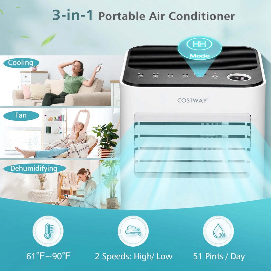 Climatiseur portable Costway 10000 BTU 3-en-1 refroidisseur d'air avec ventilateur déshumidificateur mode veille