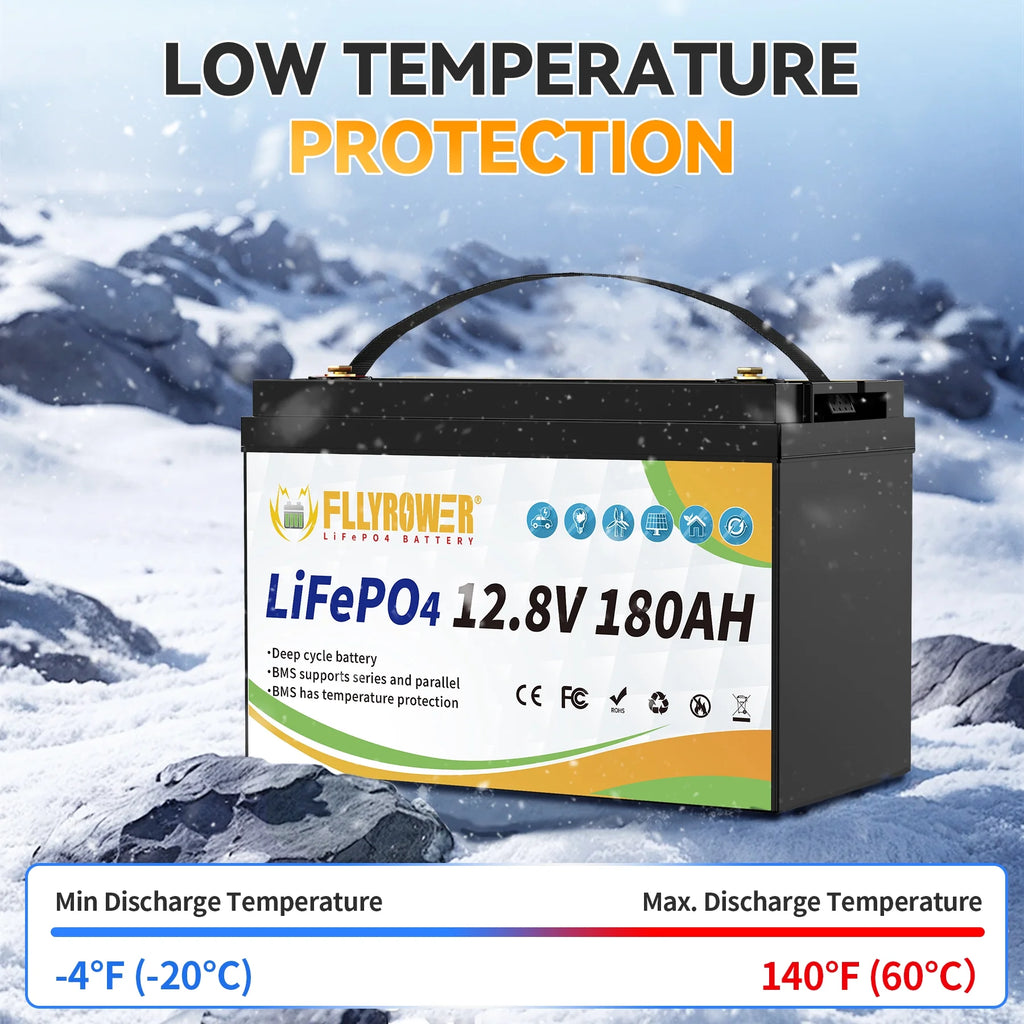 Batterie LiFePO4 12V 180Ah avec Chargeur,pour Moteur électrique Camping-car Marine Solaire Hors réseau Bateau,Batteries 15000+ Cycles profonds