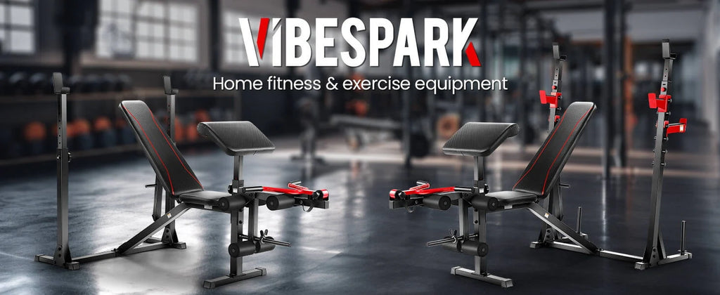 VIBESPARK Banc de musculation à charges réglables 900 LBS Ensemble de banc de musculation olympique avec rack à squats, pupitre à biceps, extension des jambes Banc d’exercice pour tout le corps et développé couché pour salle de sport à domicile