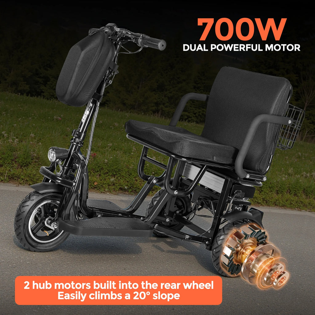 BAMACAR Scooter de mobilité pliant à 3 roues, léger pour seniors et adultes, 300 lb, scooter électrique tout-terrain portable pour personnes à mobilité réduite, scooters de mobilité pliables et compacts, noir