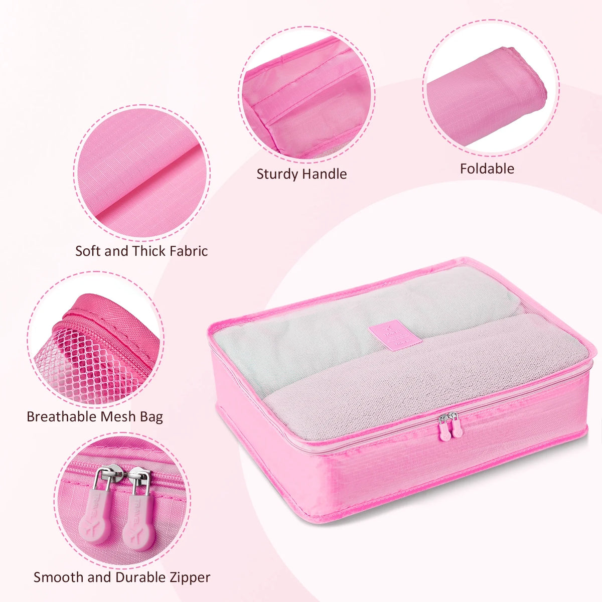 Ensemble de 9 pièces comprenant 3 valises rigides de 20, 24 et 28 pouces, 6 sacs de rangement et valises de voyage à roulettes, rose