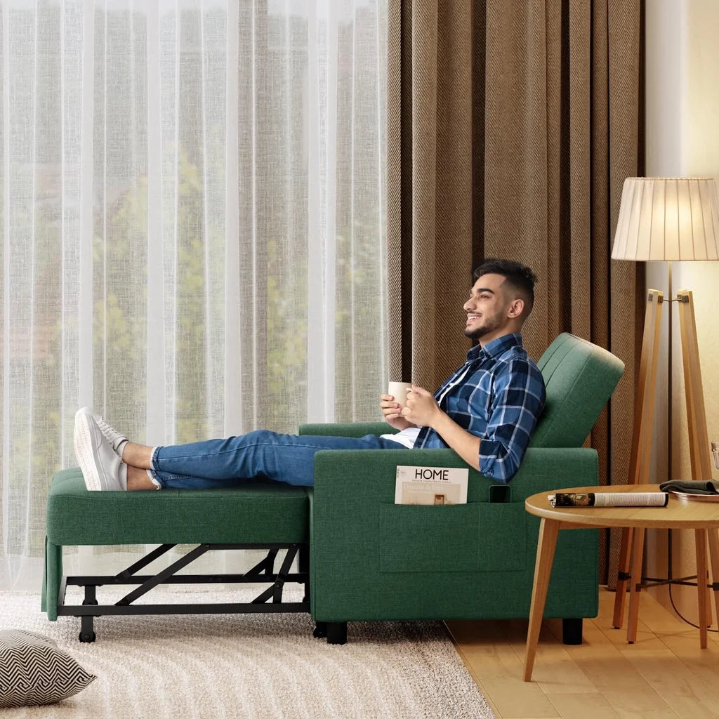 Fauteuil convertible avec couchage, canapé-lit convertible 3-en-1 Aiho avec fauteuil inclinable et couchage gigogne - Gris foncé