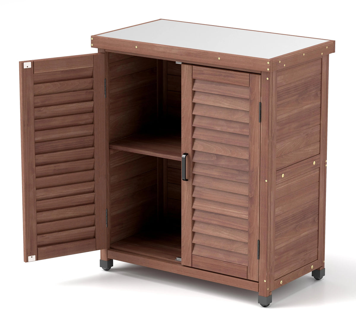 Armoire de rangement en bois d’extérieur et table de rempotage Funnil, mobilier de patio en bois résistant aux intempéries, poste de travail de jardin