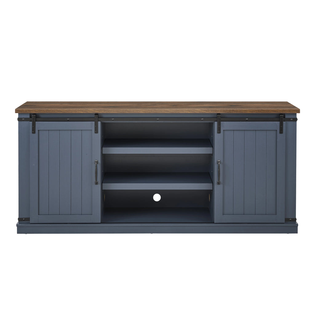 Meuble TV rustique FESTIVO pour téléviseur 75 pouces, centre de divertissement, meuble TV avec porte de grange coulissante, console TV de 68 pouces, meuble multimédia de salon avec étagère réglable - Blanc cassé