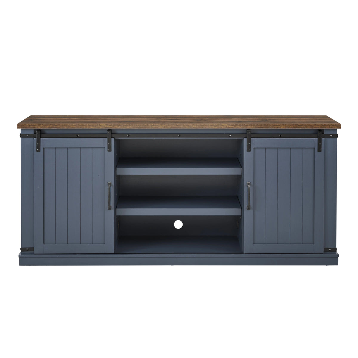 Meuble TV rustique FESTIVO pour téléviseur 75 pouces, centre de divertissement, meuble TV avec porte de grange coulissante, console TV de 68 pouces, meuble multimédia de salon avec étagère réglable - Blanc cassé