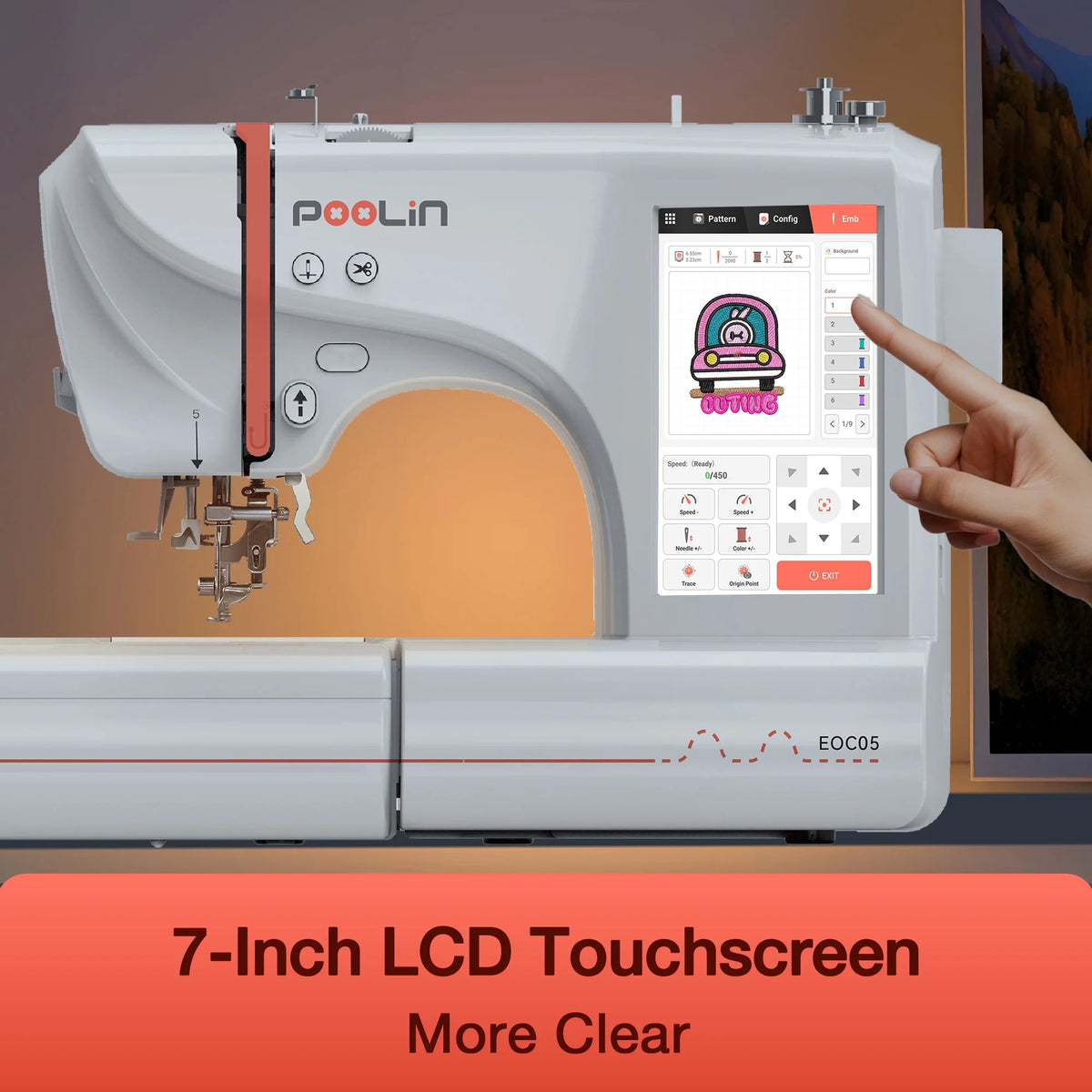 Machine à broder Poolin EOC05, zone de broderie 4 x 9,25 po, écran tactile 7 po, avec kit