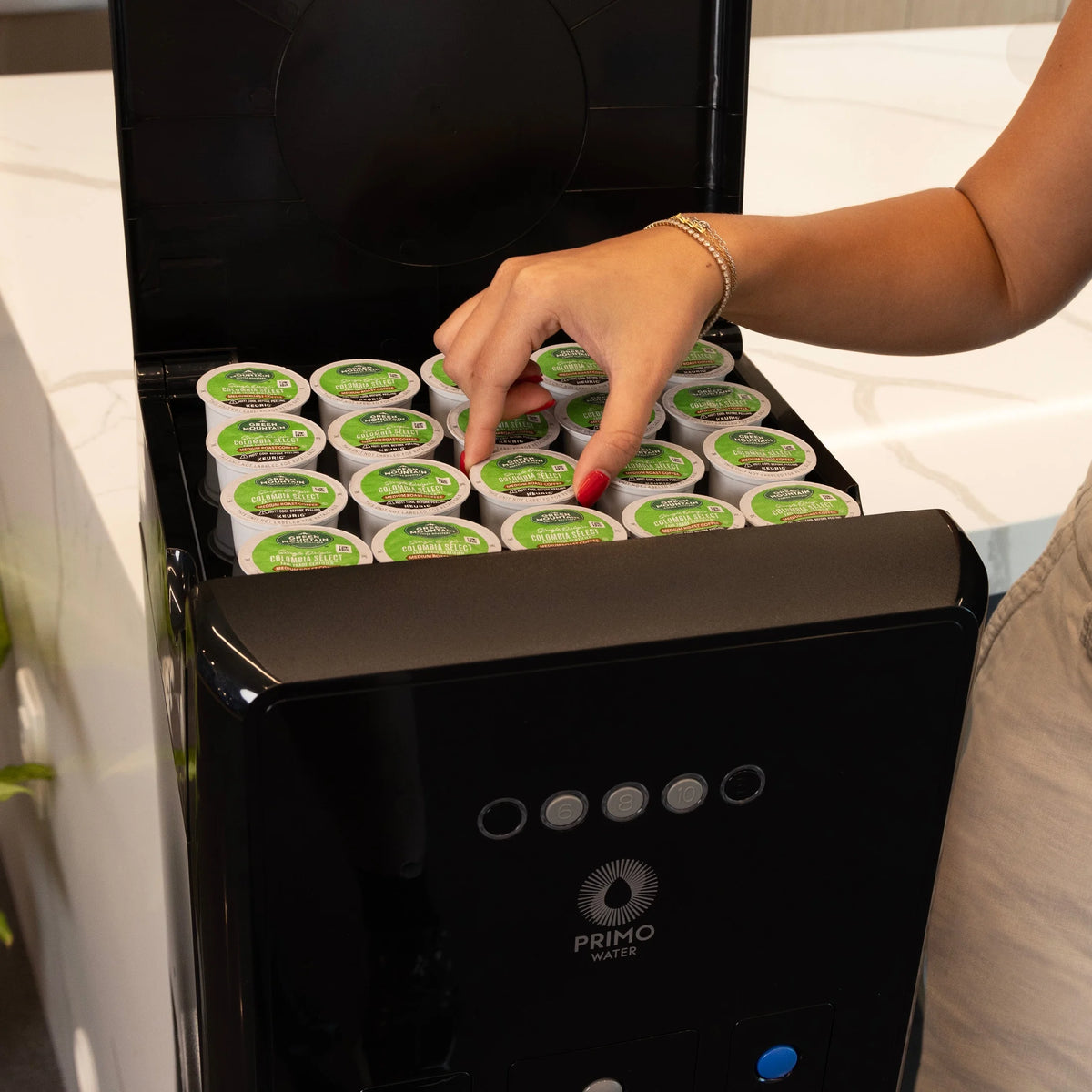 Primo Water? Distributeur d’eau Pro 2 à température contrôlée avec chargement par le bas et machine à café à dosettes individuelles, noir