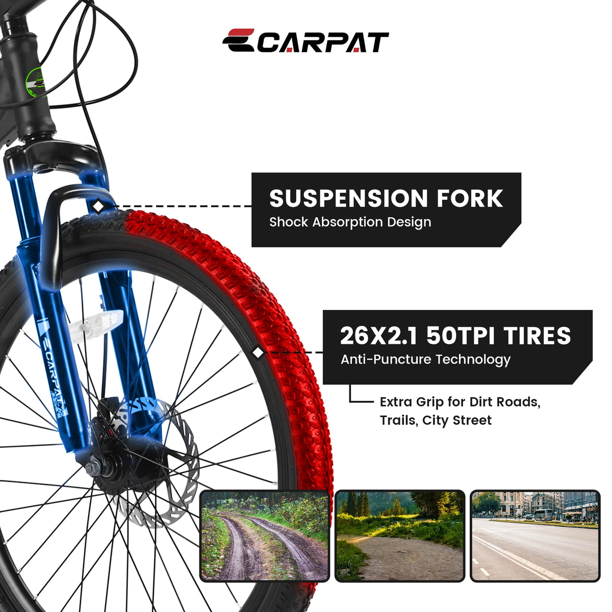 Vélo tout-terrain 26 pouces pour homme, vélo adulte pour homme avec 21 vitesses et freins à disque