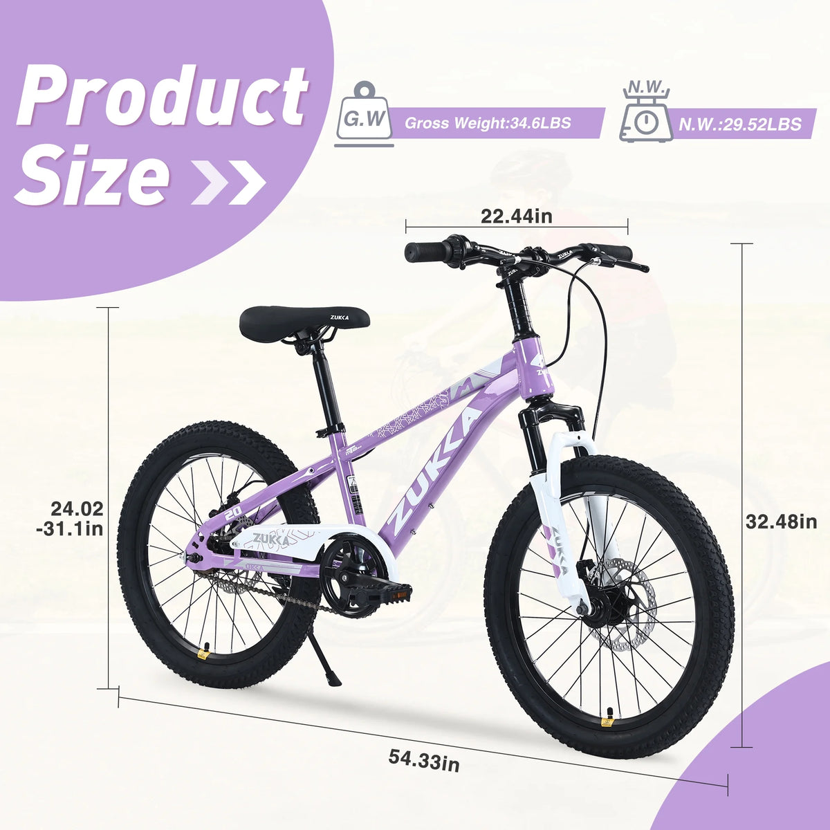 Vélo VTT pour enfant Zukka 20 pouces, cadre en acier, modèle hardtail, pour enfant de 7 à 10 ans, rose