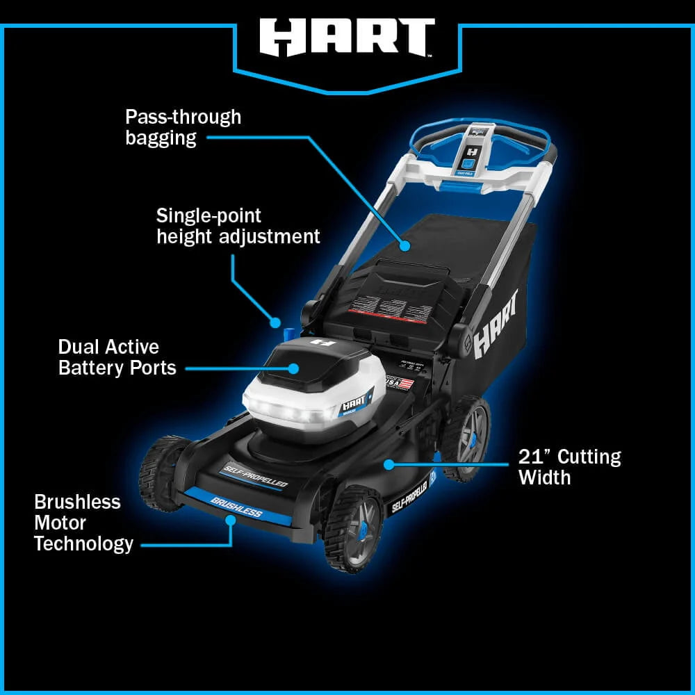 Kit de tondeuse autotractée 3-en-1 Supercharge HART 40 volts de 21 pouces, (2) batteries lithium-ion 6,0 Ah