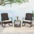 Costway Serenity Ensemble de patio 3 pièces avec fauteuils à bascule en résine tressée, coussins blancs et table basse à 2 niveaux