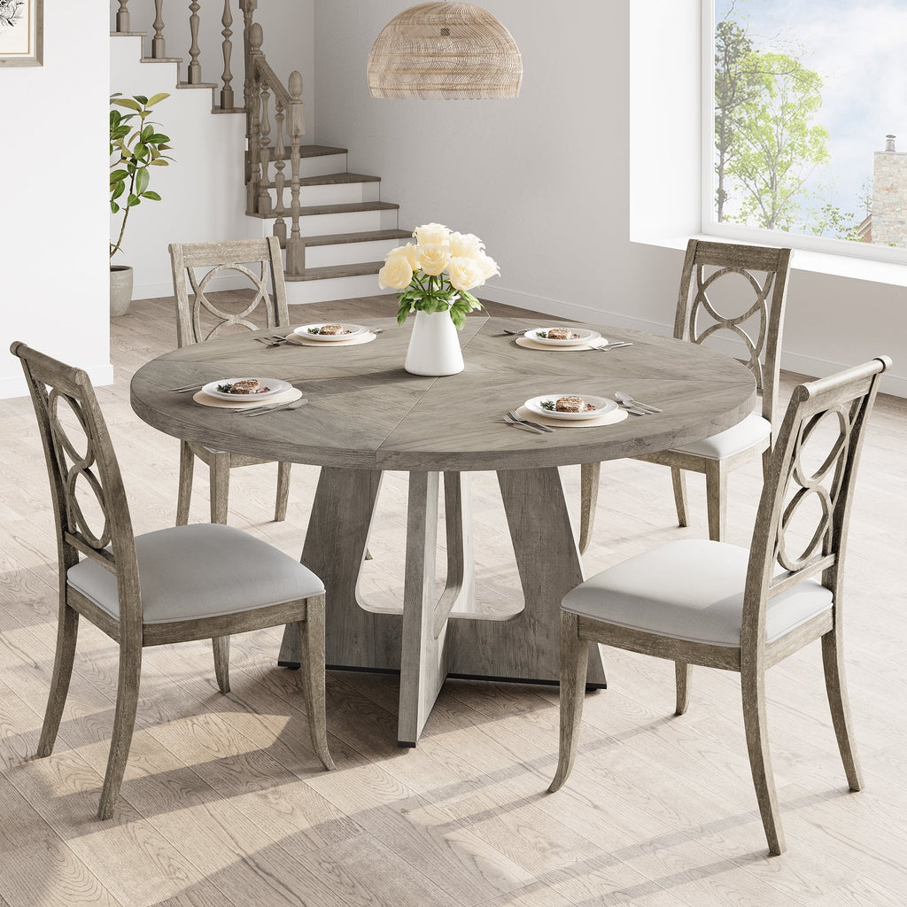 Ensemble de grande table à manger ronde de 47 po pour 4 à 6 personnes, table à manger en bois de style milieu du siècle avec plateau large et piètement en X, table de salle à manger pour la maison, la salle à manger ou le salon (chaises non incluses)