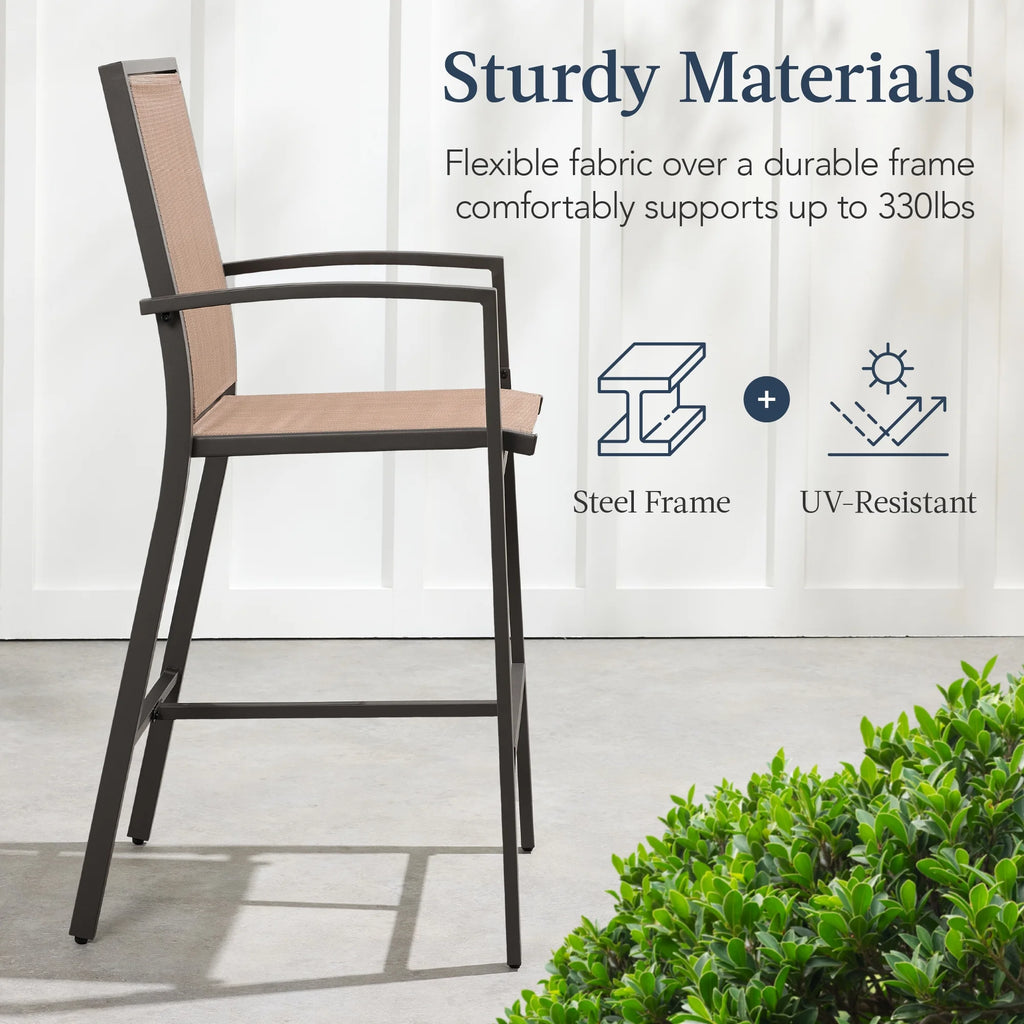 Best Choice Products Lot de 2 tabourets de bar d'extérieur, Chaises de patio hauteur bar avec maille toutes saisons - Noir/Noir