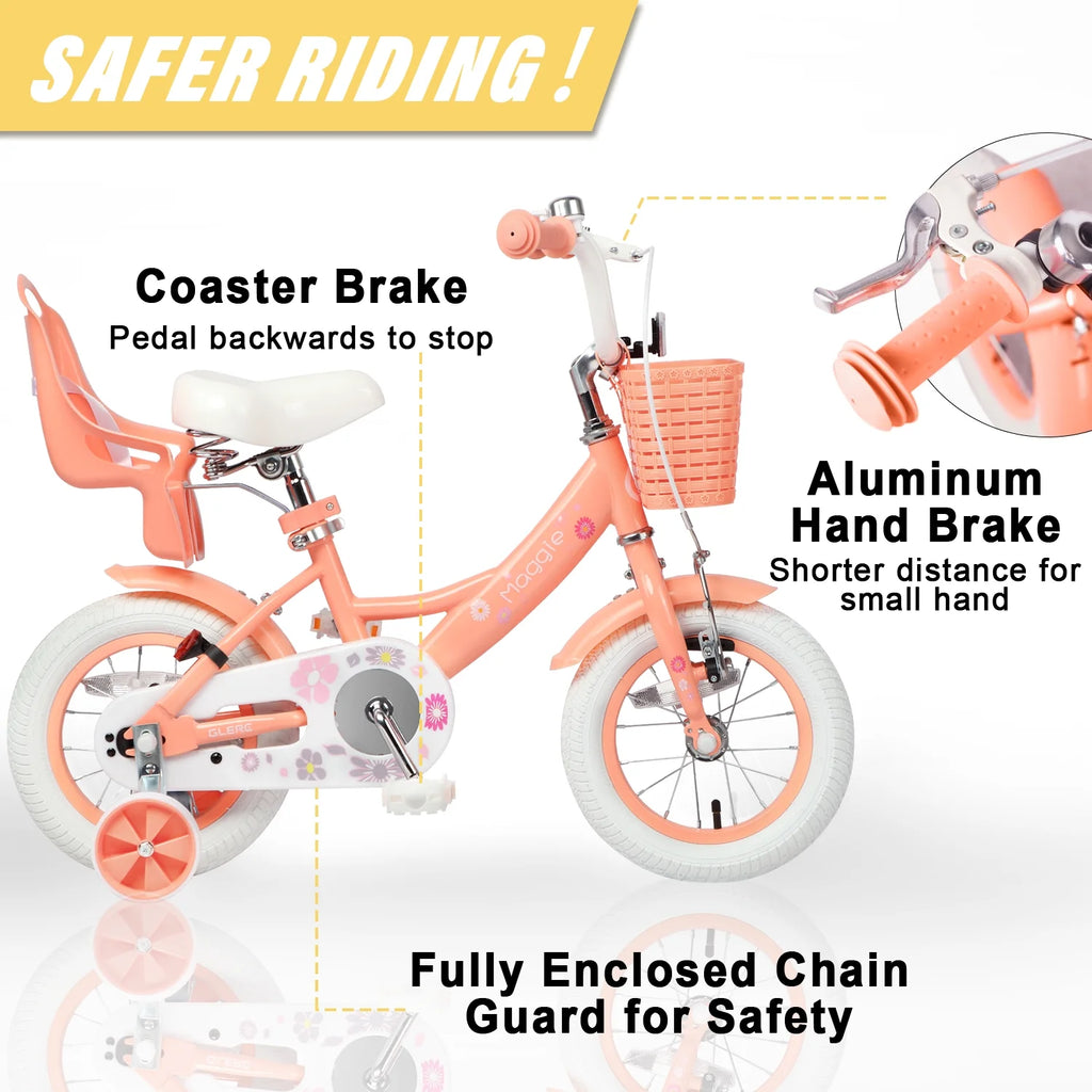 Vélo pour filles Glerc Maggie de 12 pouces pour enfants de 2 à 4 ans, Pêche