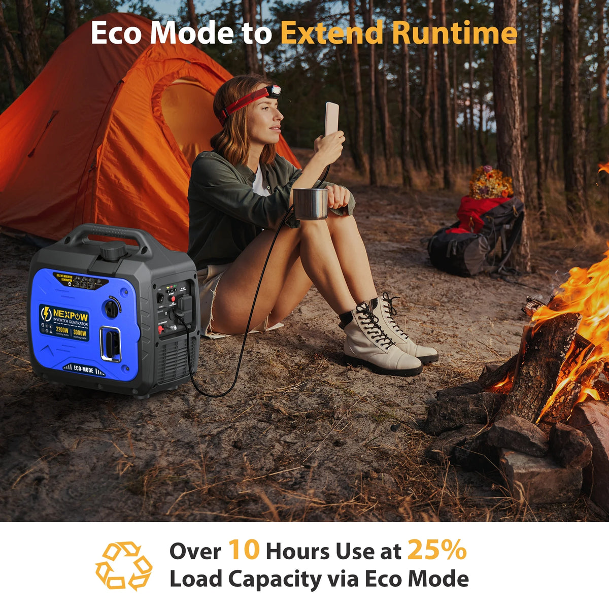 Génératrice portable avec onduleur NEXPOW 3000 W, légère et à essence, pour alimentation de secours à la maison et au camping, mode éco, couplage en parallèle, protection contre les surcharges