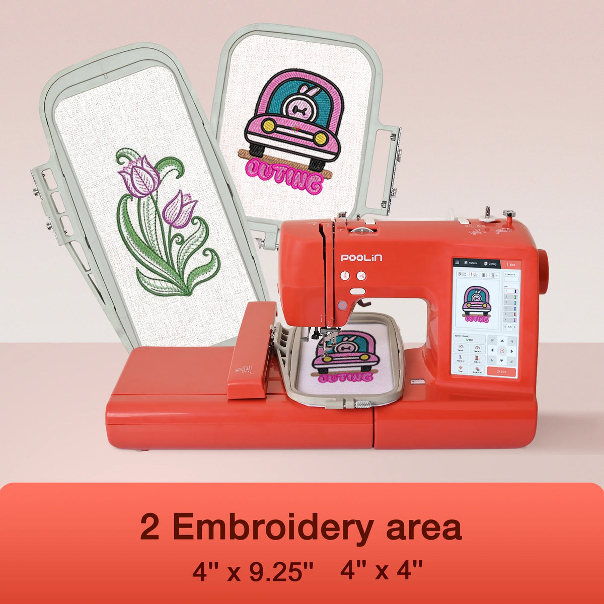 Machine à broder Poolin EOC05, zone de broderie 4 x 9,25 po, écran tactile 7 po, avec kit