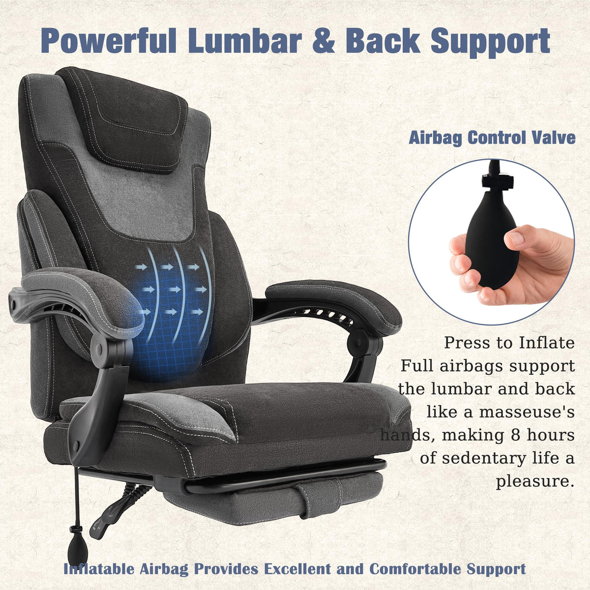 JONPONY Fauteuil de bureau Grande Taille 400lbs, Fauteuils de bureau de direction inclinables avec repose-pieds, Fauteuil de bureau à domicile à dossier haut Accoudoirs épais, Support lombaire ergonomique réglable, RoseBlanc