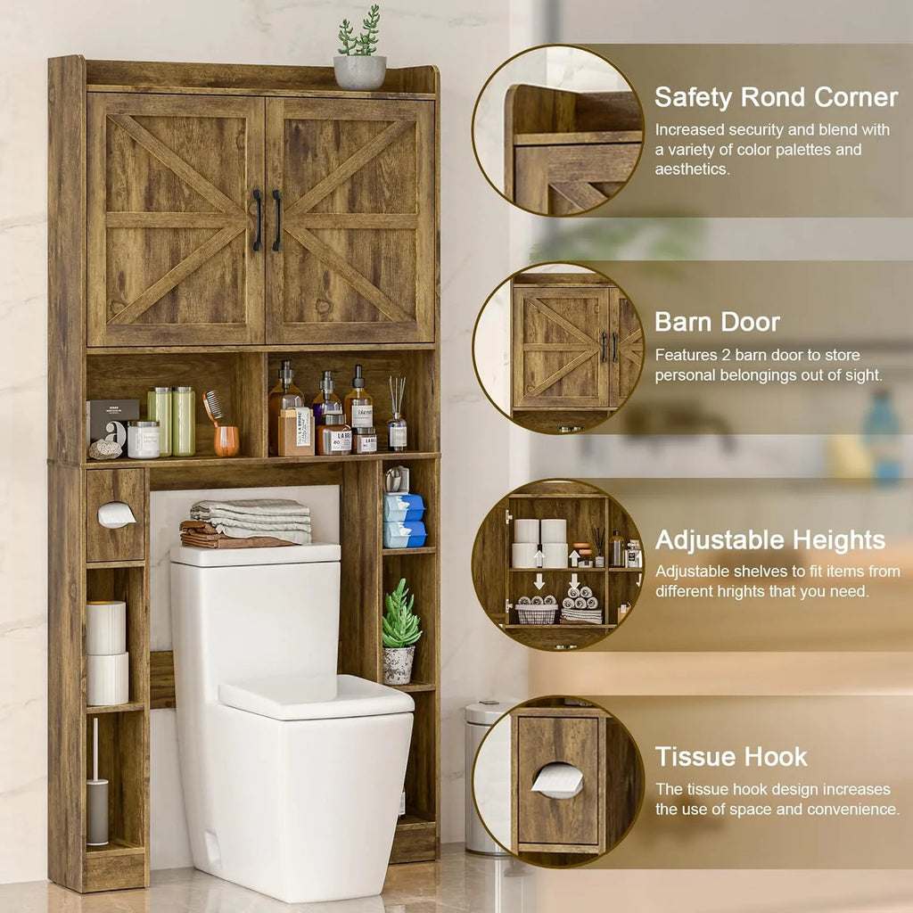 Meuble de rangement Vabches au-dessus des toilettes avec porte-papier toilette, avec étagère réglable et 2 portes