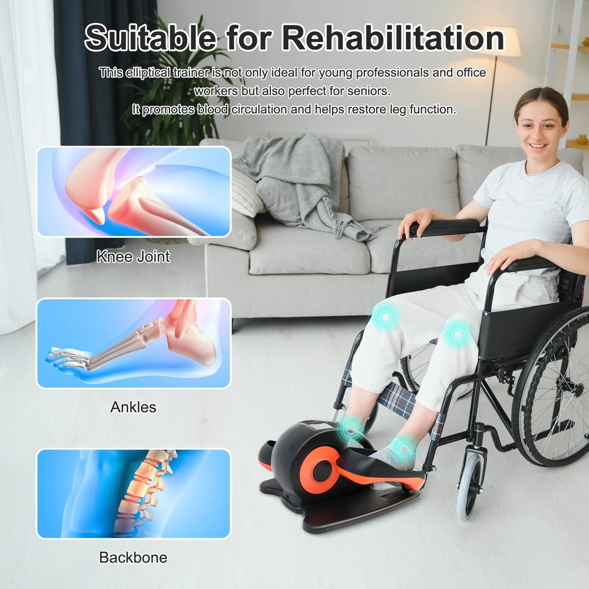 Vélo elliptique de bureau Baokaler, appareil d’exercice électrique pour les jambes assis, pour seniors, 12 vitesses réglables avec télécommande