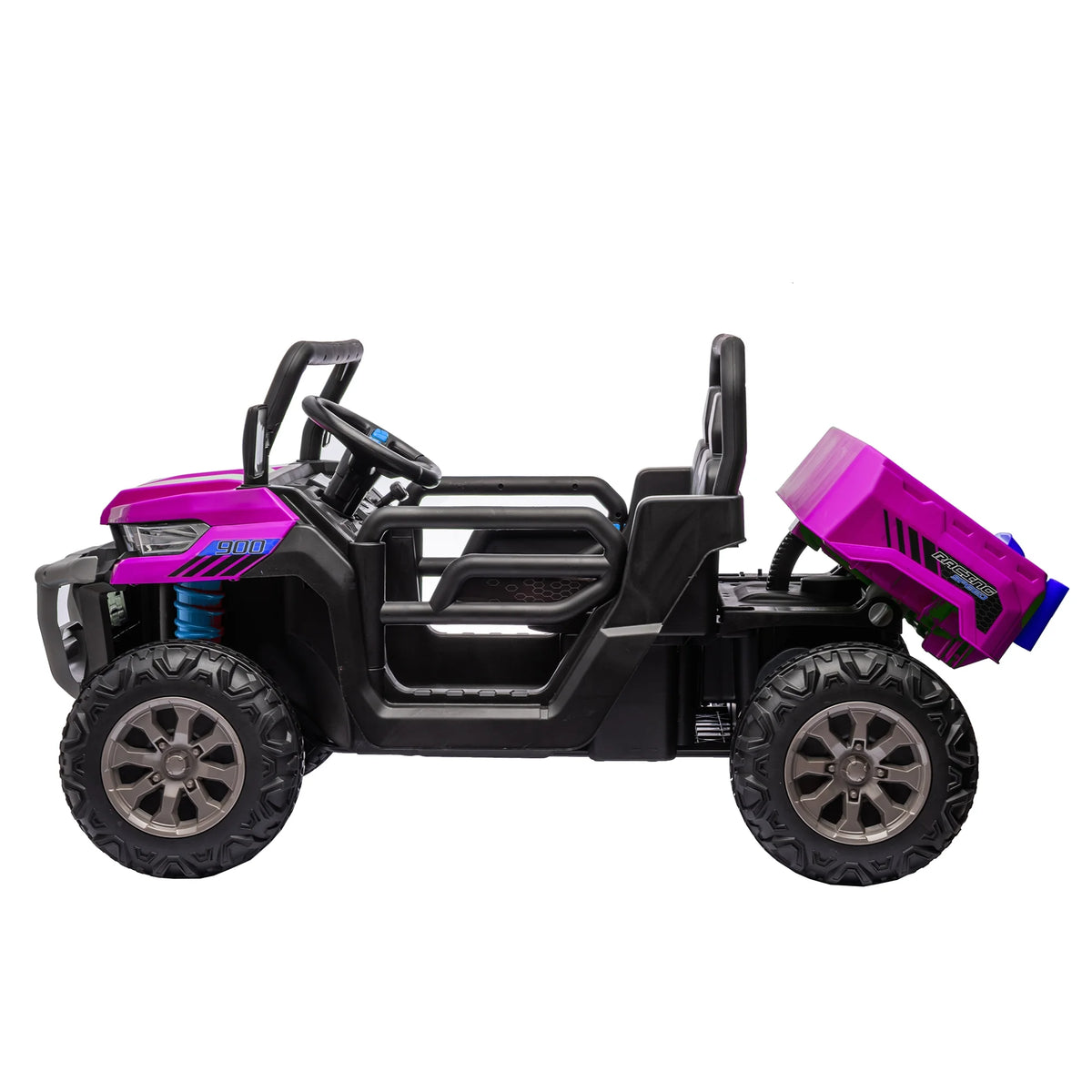Xuanlur Voiture électrique pour enfants 24V 2 places, UTV avec moteur 2x200W, Jouet électrique 24 volts avec benne/pelle, Voiture électrique pour enfants avec pneus résistants, lumière LED, musique, télécommande, noire