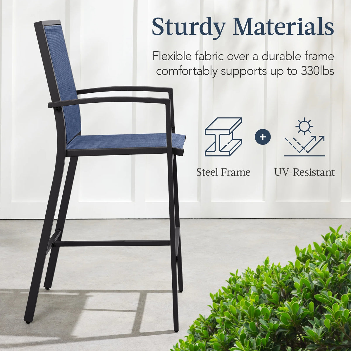 Best Choice Products Lot de 2 tabourets de bar d'extérieur, Chaises de patio hauteur bar avec maille toutes saisons - Noir/Noir