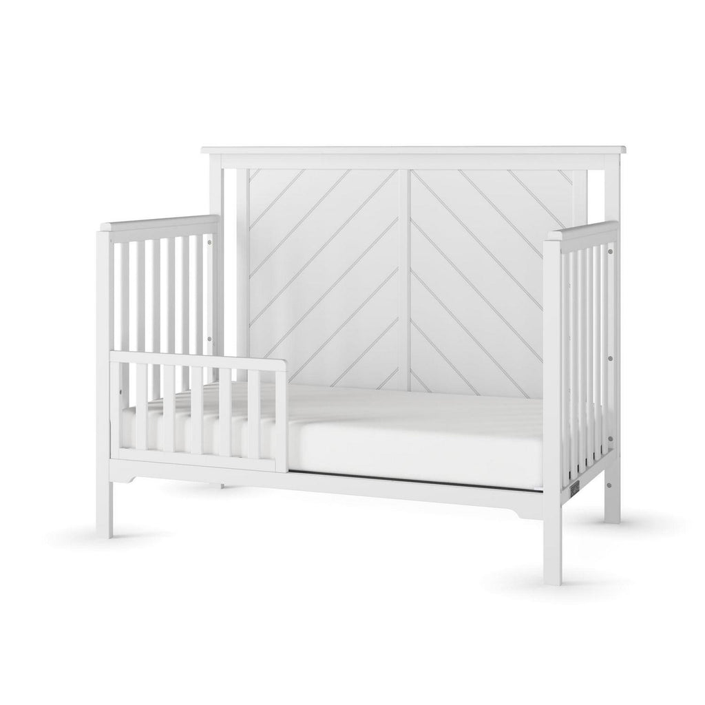 Lit convertible 4-en-1 Hampton de Child Craft. Panneau supérieur plat. 3 hauteurs de matelas. Blanc mat