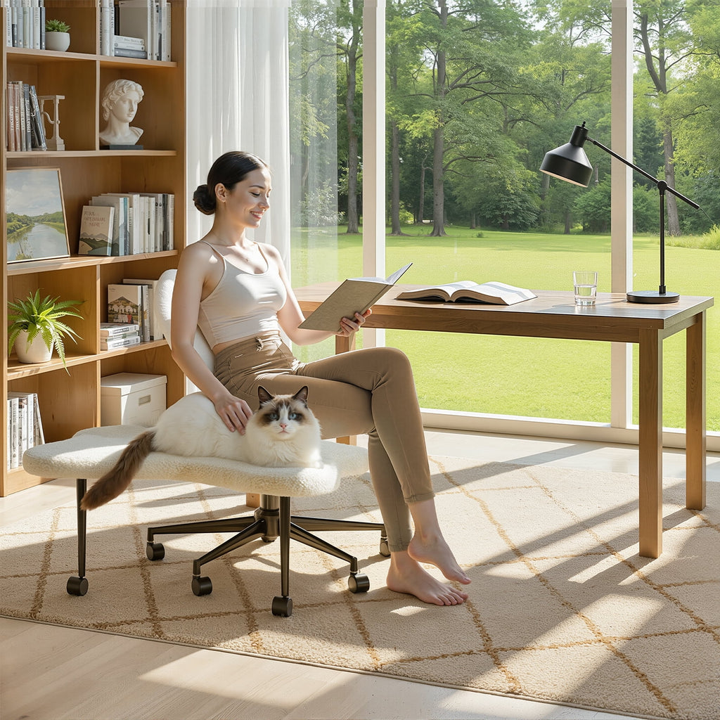 Chaise ergonomique pivotante pour position en tailleur Pinmoco, hauteur réglable et tissu bouclette, chaise de méditation et pour TDAH avec soutien dorsal, pour la maison et le bureau, blanc cassé