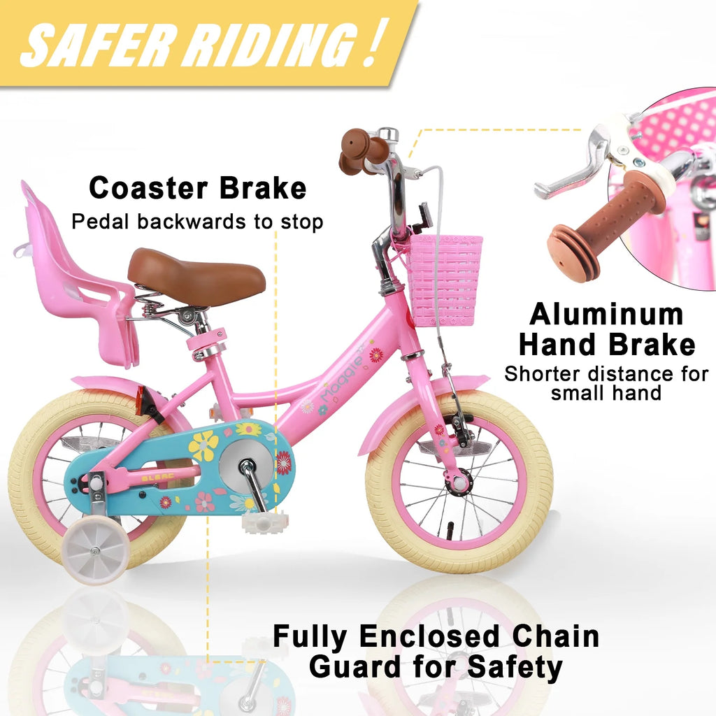 Vélo pour filles Glerc Maggie de 12 pouces pour enfants de 2 à 4 ans, Pêche