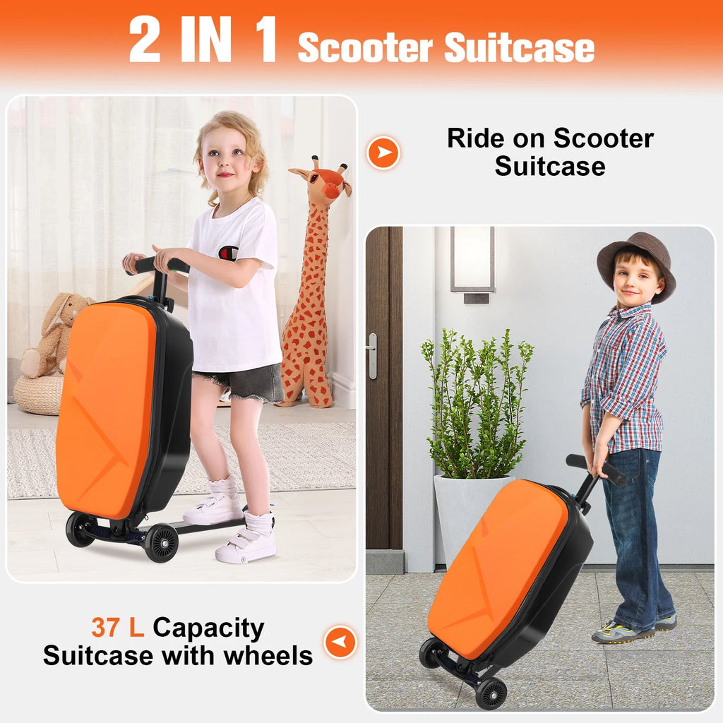 Valise à roulettes Advwin pour enfants et adultes, valise rigide sur laquelle les enfants de 4 à 15 ans peuvent rouler, bagage cabine multifonction léger et pliable avec roulettes, pour enfants et adolescents, rose