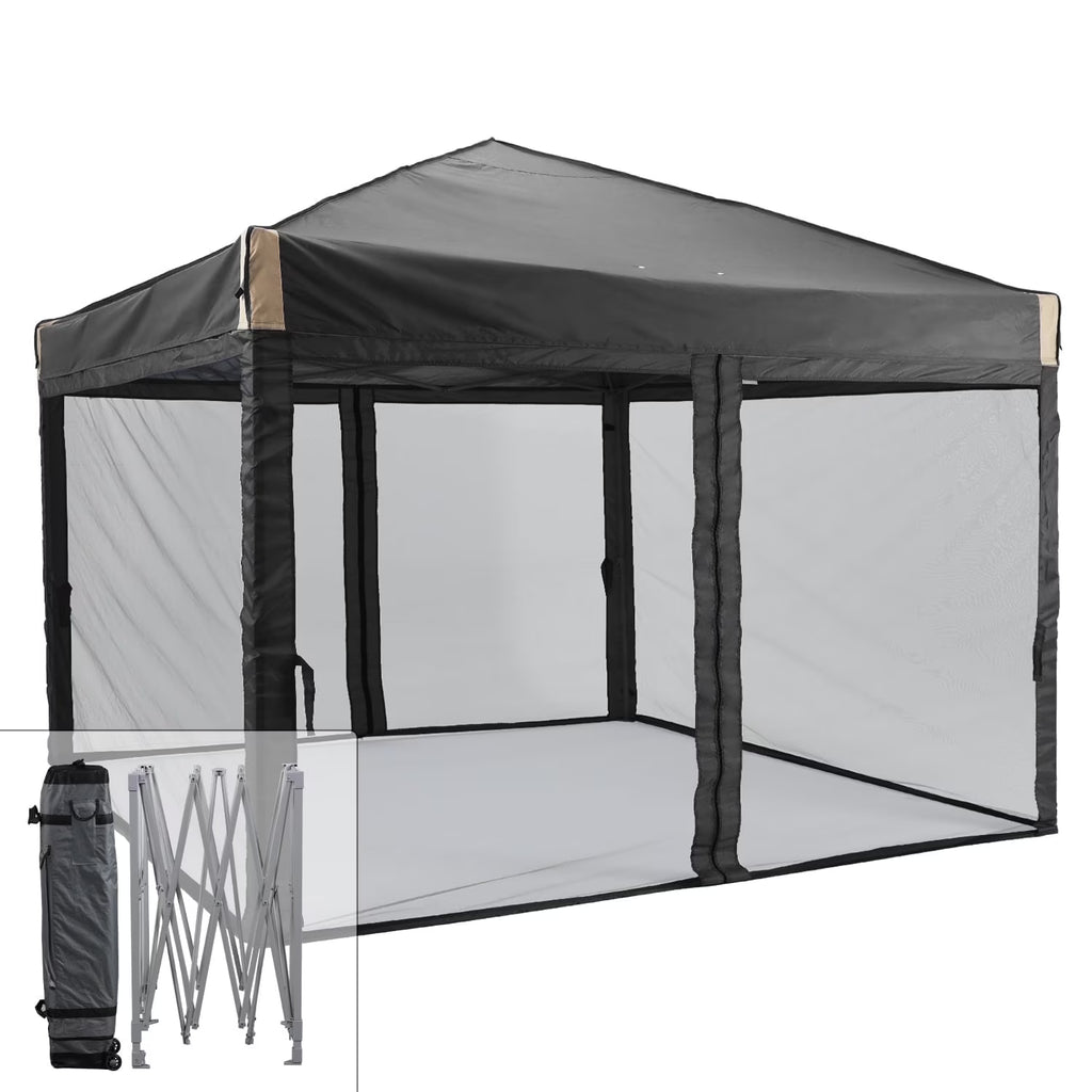 Aoodor Chapiteau Pop-Up 12'x12' avec Murs Latéraux Amovibles en Maille, Tente Abri Instantanée Portable d'Extérieur-Noir