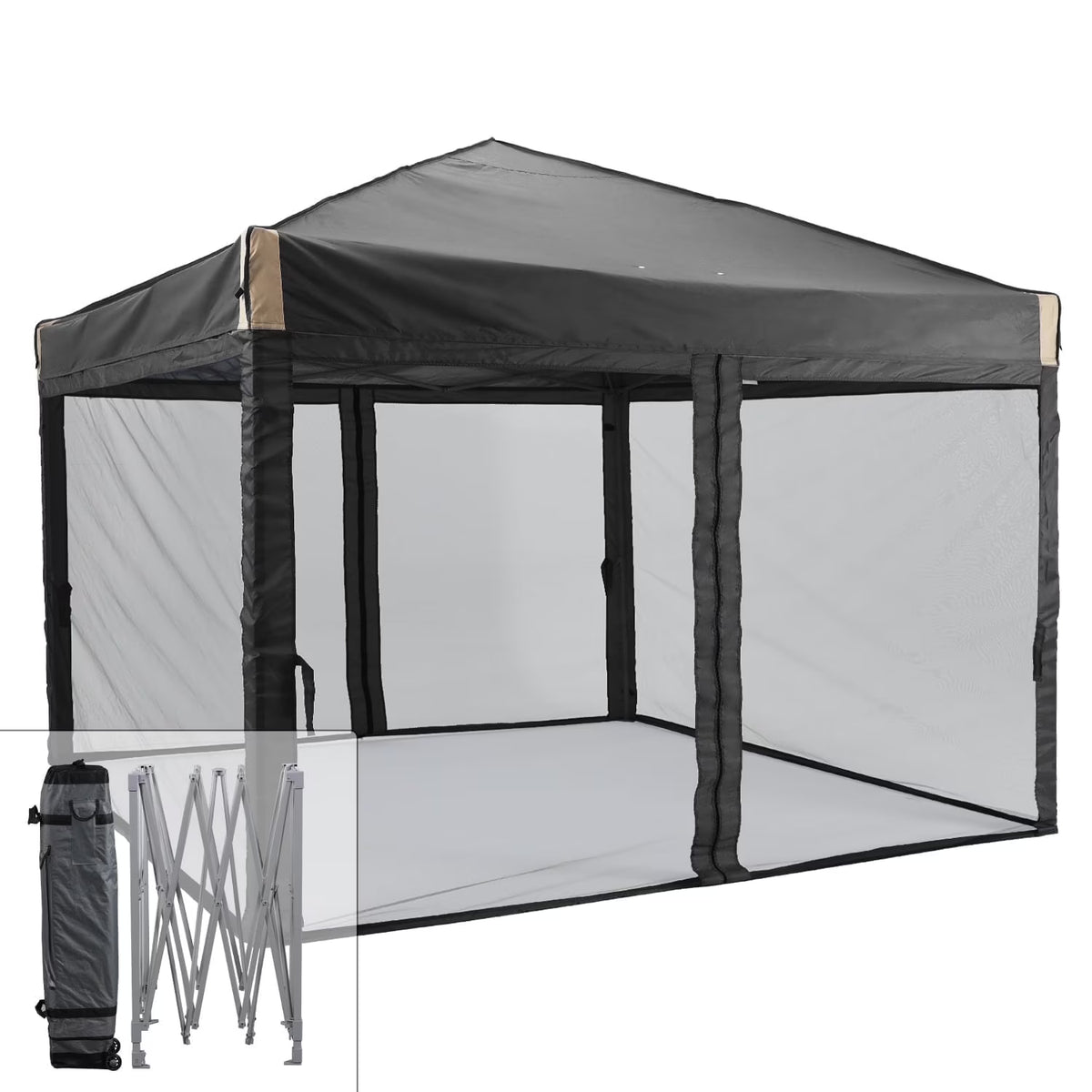 Aoodor Chapiteau Pop-Up 12'x12' avec Murs Latéraux Amovibles en Maille, Tente Abri Instantanée Portable d'Extérieur-Noir