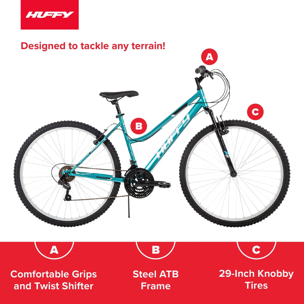 Vélo tout-terrain Huffy 29 Rock Creek, pour cyclistes de 1,52 m et plus, Bleu, Adulte, Femme