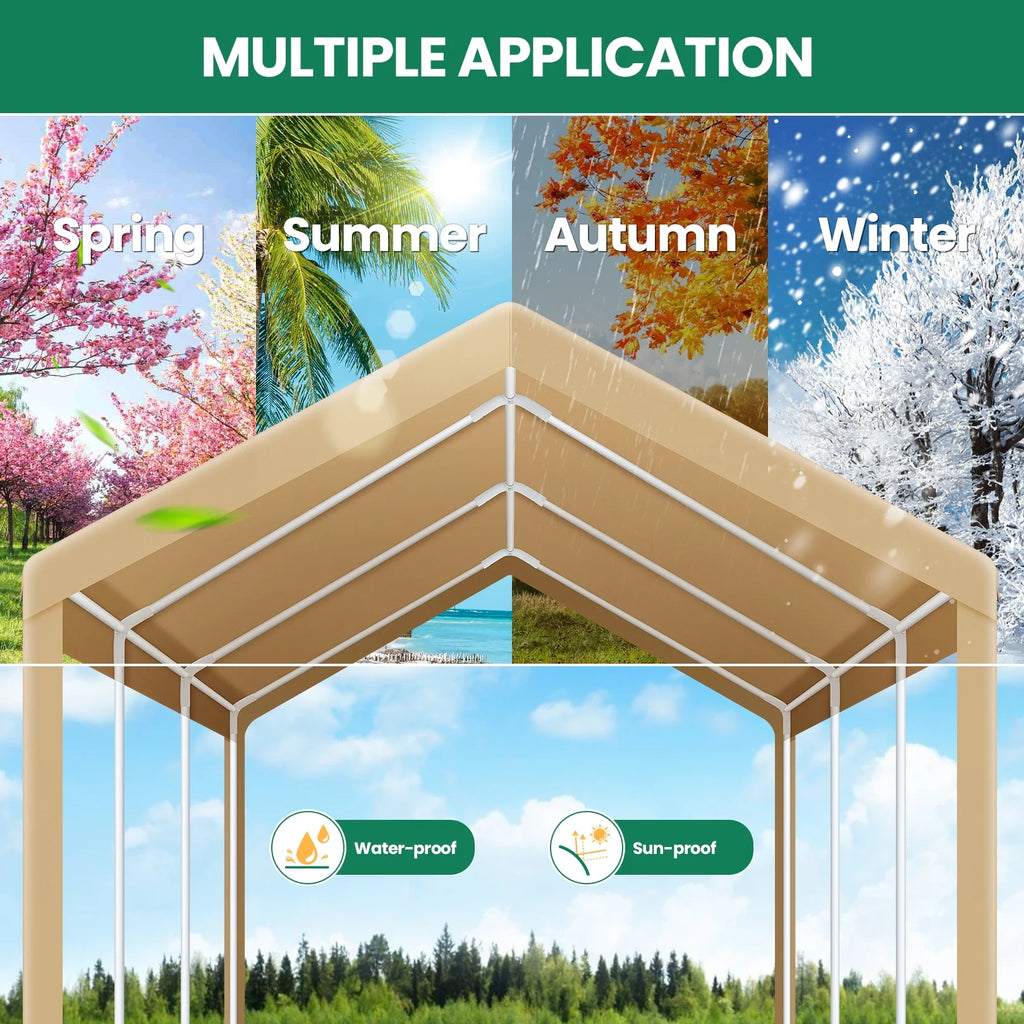 COBIZI Carport 10'x20' Grande tente pour voiture robuste avec structure en acier thermolaqué, garage portable avec parois latérales et portes amovibles, auvent pour voiture avec bâche toutes saisons pour fête en plein air, anniversaire, gris
